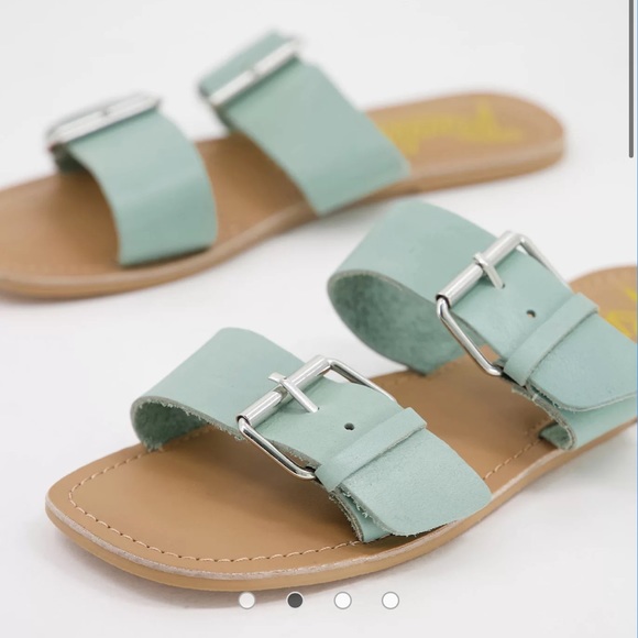 Rule London Leather Double Buckle Slides in Mint - Picture 6 of 8